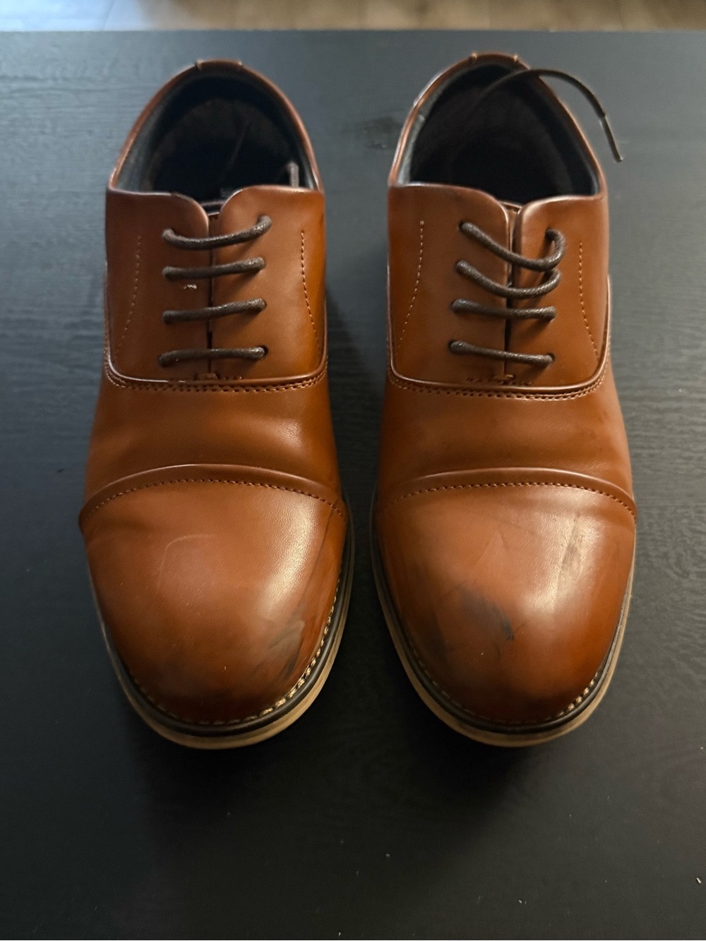 Boy’s Classic Brown Leather Cap-Toe Oxfords
